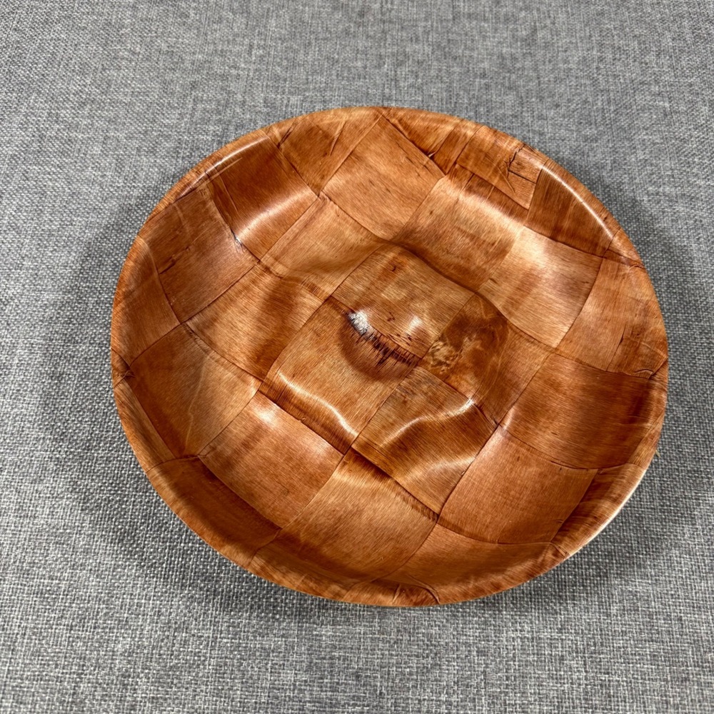 VTG MCM Eez Woven Wood Chip & Dip Bowl Tray Taiwan 10" Round Boho Cottagecore